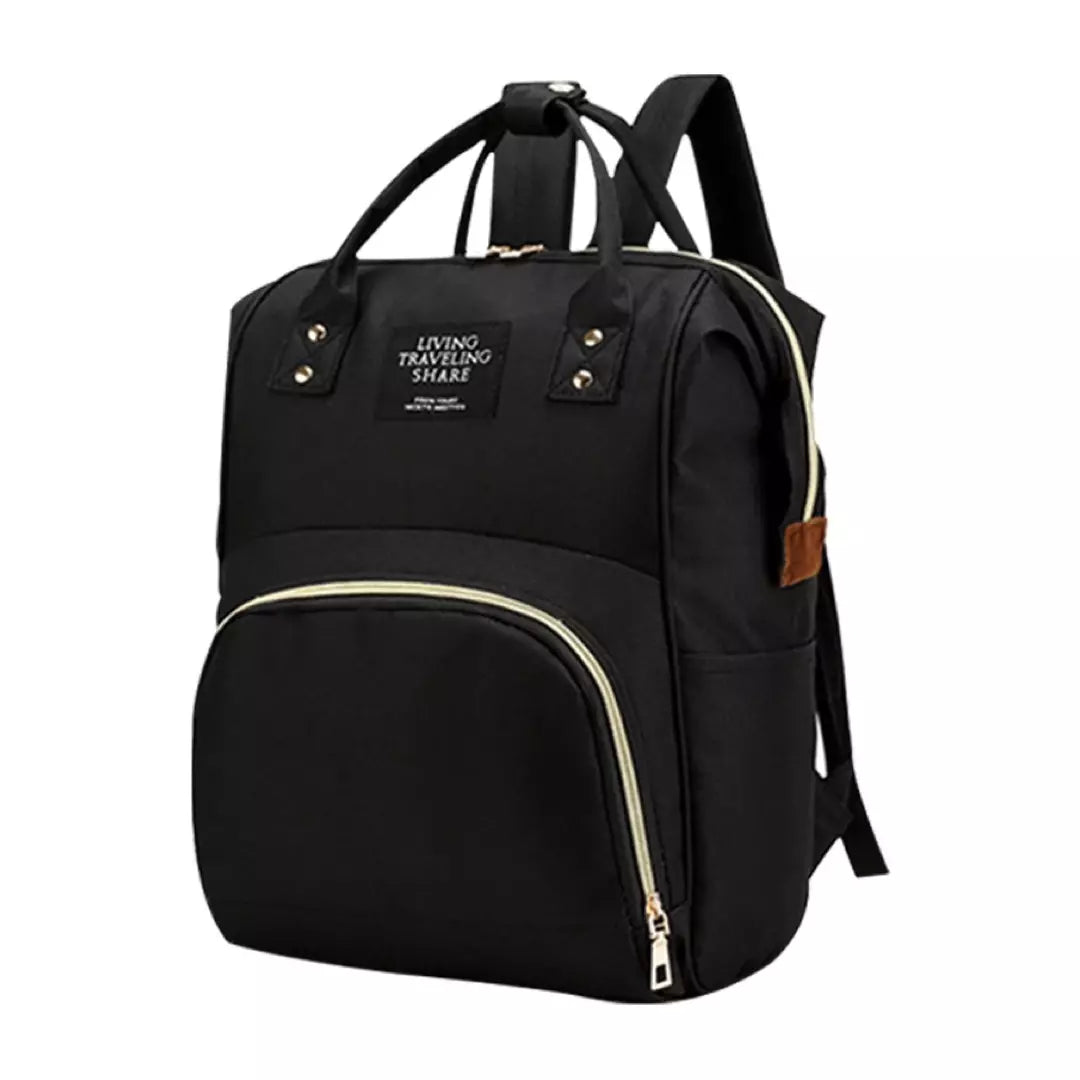 De voorkant van de grijze all-in-one luiertas met bedje van Bevano Favorites is te zien in het zwart.