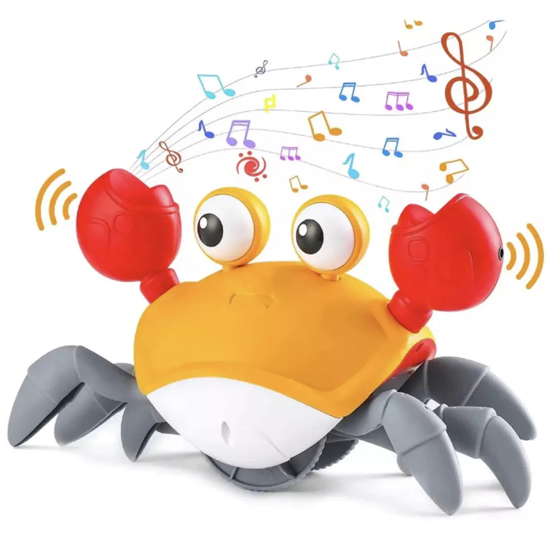 De bewegende krab met muziek in de kleur oranje. Dit babyspeelgoed is perfect voor het stimuleren van motorische vaardigheden waaronder kruipen en leren lopen.