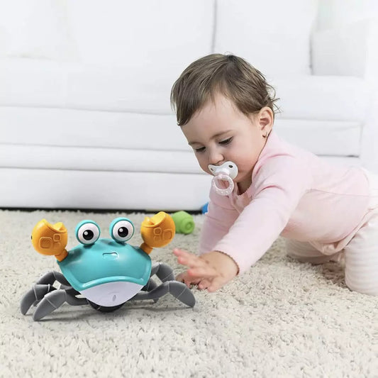 De bewegende krab met muziek in de kleur blauw.  Dit babyspeelgoed is perfect voor het stimuleren van motorische vaardigheden waaronder kruipen en leren lopen.