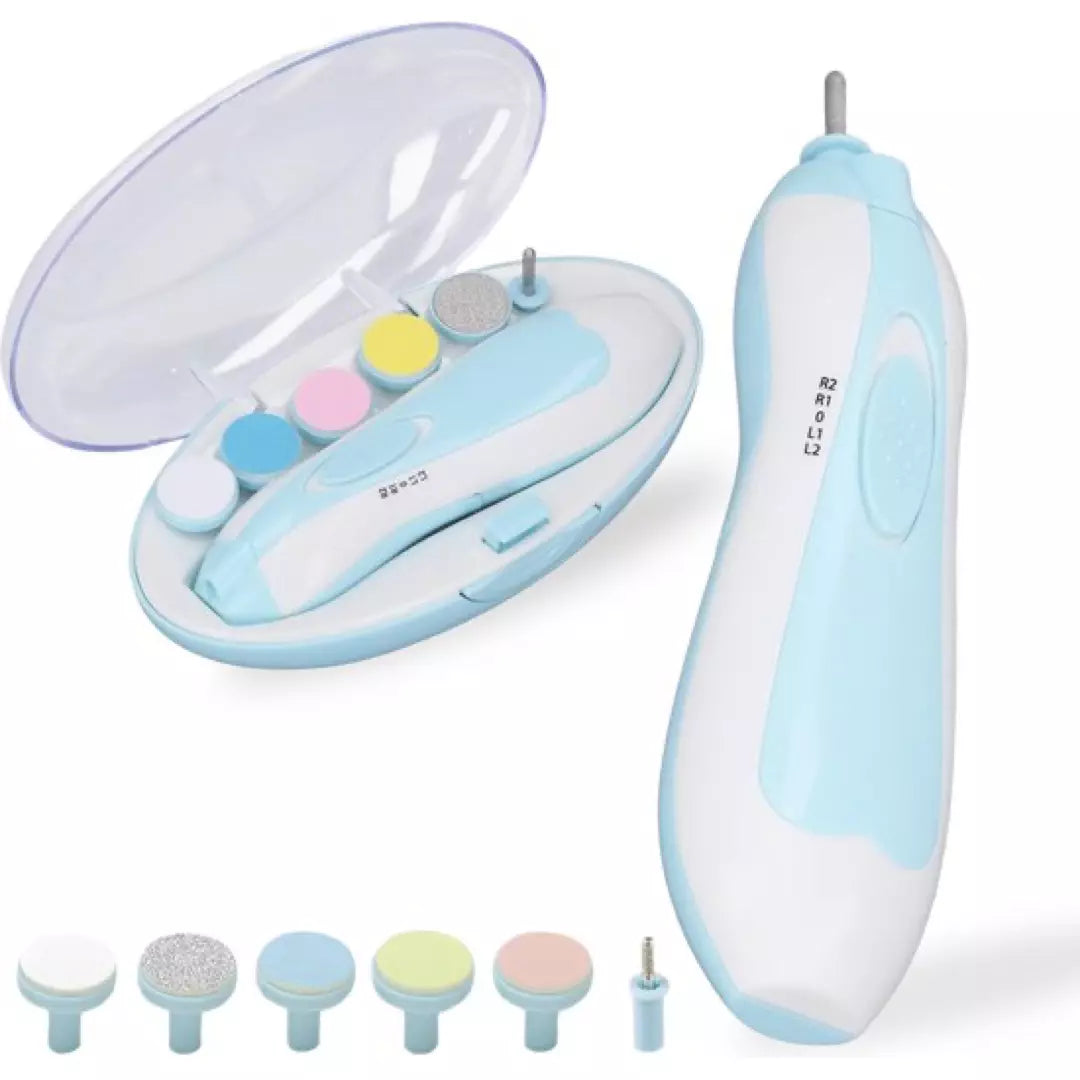De elektrische baby nagelvijl set in de kleur blauw.
