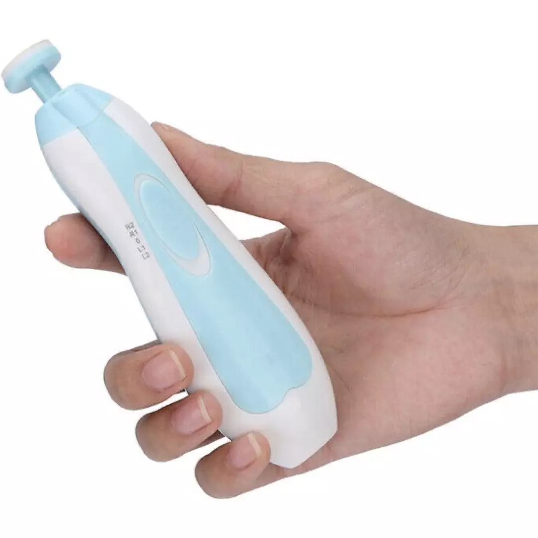 De elektrische baby nagelvijl set in de kleur blauw.
