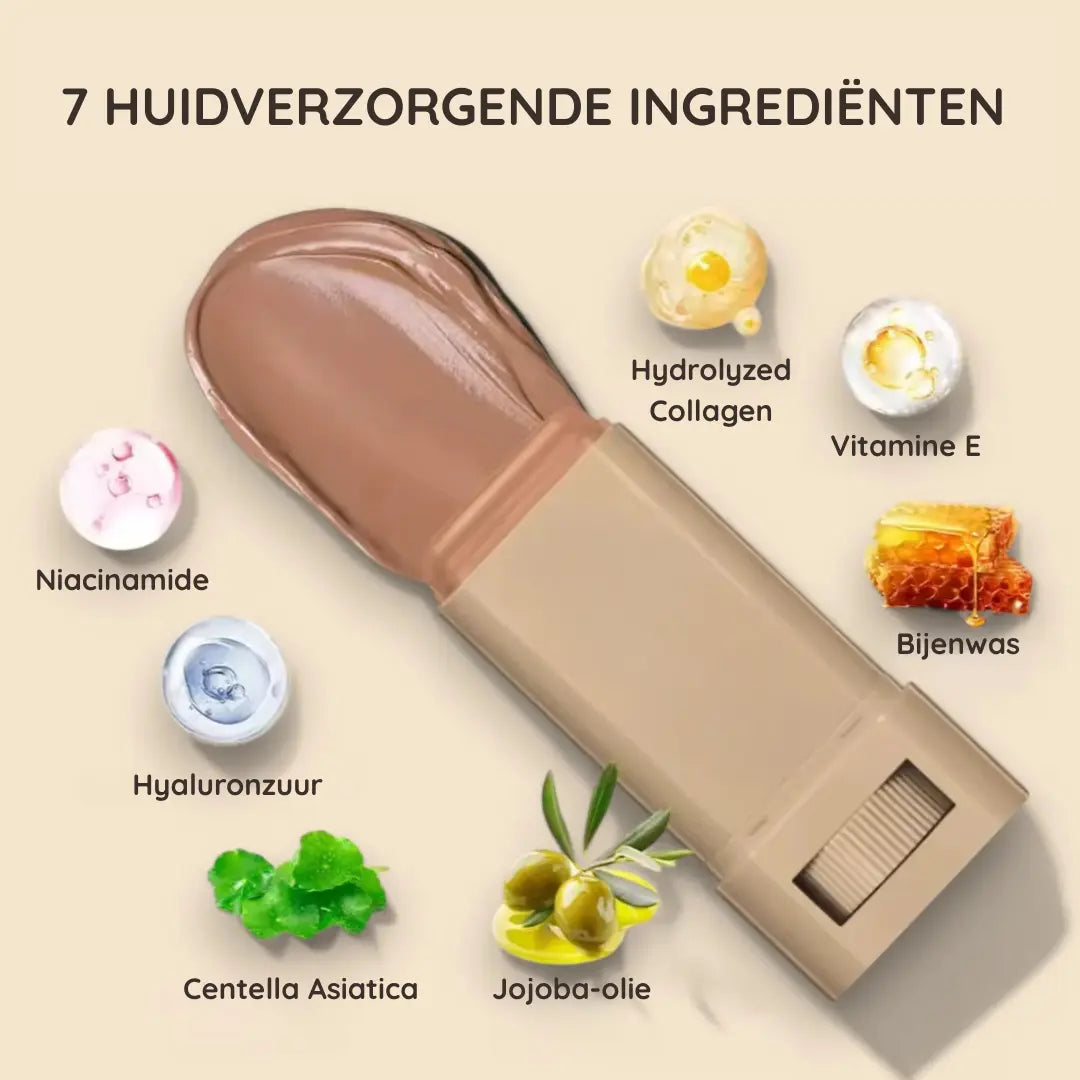 Foundation stick met natuurlijke dekking voor een egale huid – makkelijk mee te nemen. Serum Boosted Skin Tint Balm met zes verschillende kleuren. Voor ieder huidtype. De zeven ingrediënten die de foundation stick maken.