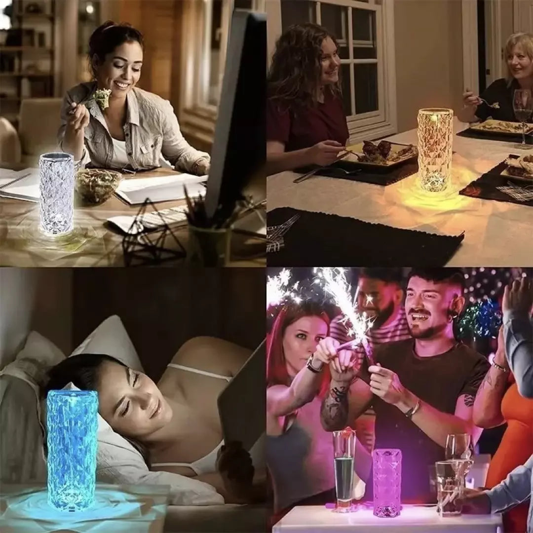De Luminique Led Kristal Lamp is te zien in vier verschillende settingen. De led kristal lamp wordt gebruikt tijden het studeren, het eten, het relaxen en het feesten. De Lumique Led Kristal Lamp is multifunctioneel in te zetten. 