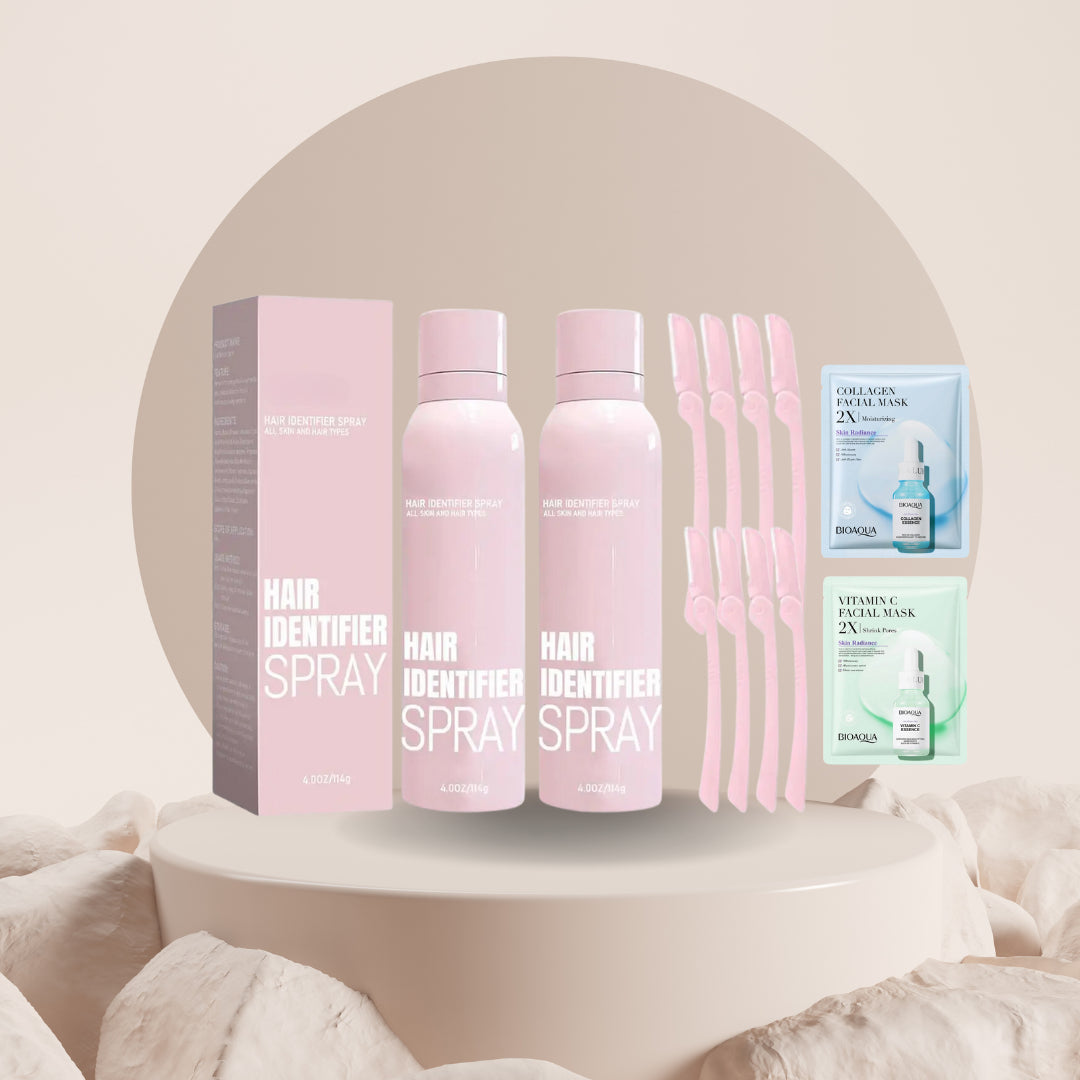 Dermaplaning, de nieuwe huidverzorgingsmethode. De haarverwijdering spray zorgt voor pijnloze haarverwijdering een gezondere, gladde huid. Deze set bevat 2 haar identificeer sprays en 8 gezicht scheermesjes en 4 collageen en vitamine c gezichtsmaskers. 